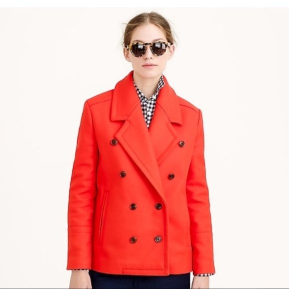 J. Crew Jackets & Blazers - 🆕 J Crew 100% Wool Pea Coat In Poppy Red NWOT